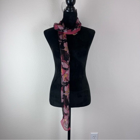 Vintage Silk Scarf Floral Sheer One Size - Picture 3 of 8